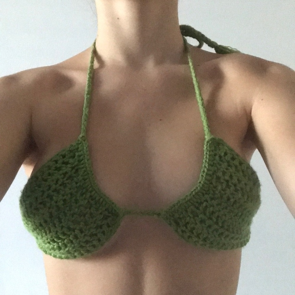 Green crochet bikini top